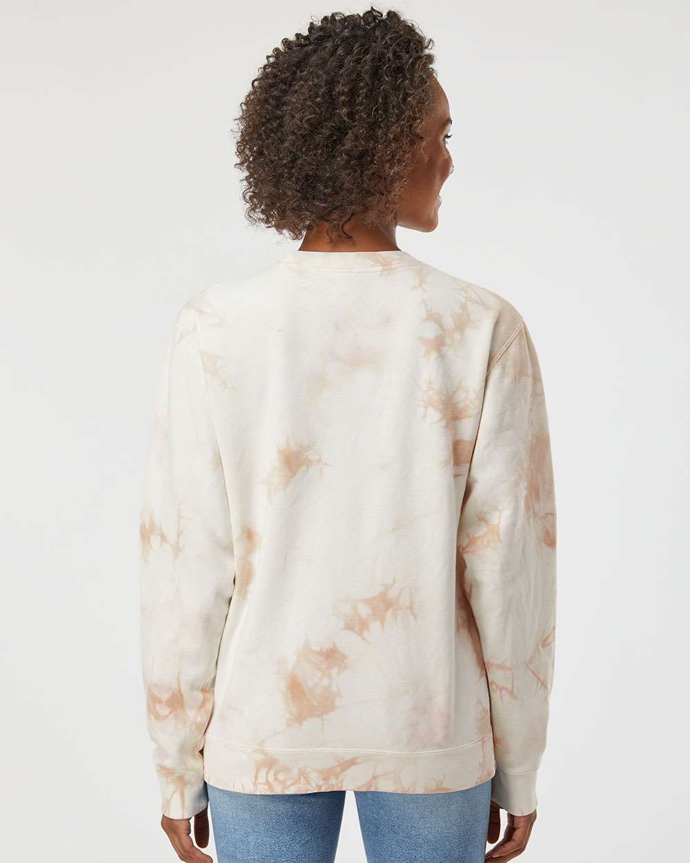 Independent Trading Co. PRM3500TD | Unisex Midweight Tie-Dyed Crewneck Sweatshirt Tie Dye Dusty Pink OnModel_Back